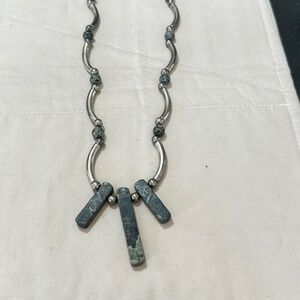 Silver Tone (beads & tubes) & Kambamba Jasper stone necklace Toggle clasp